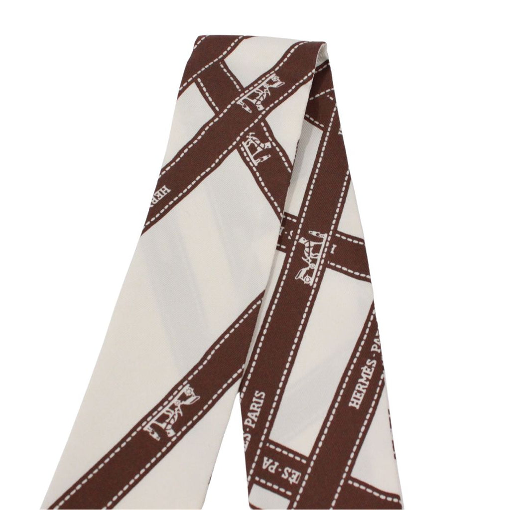Hermes Twilly Bolduc Silk Ivory Brown Scarf — view 6