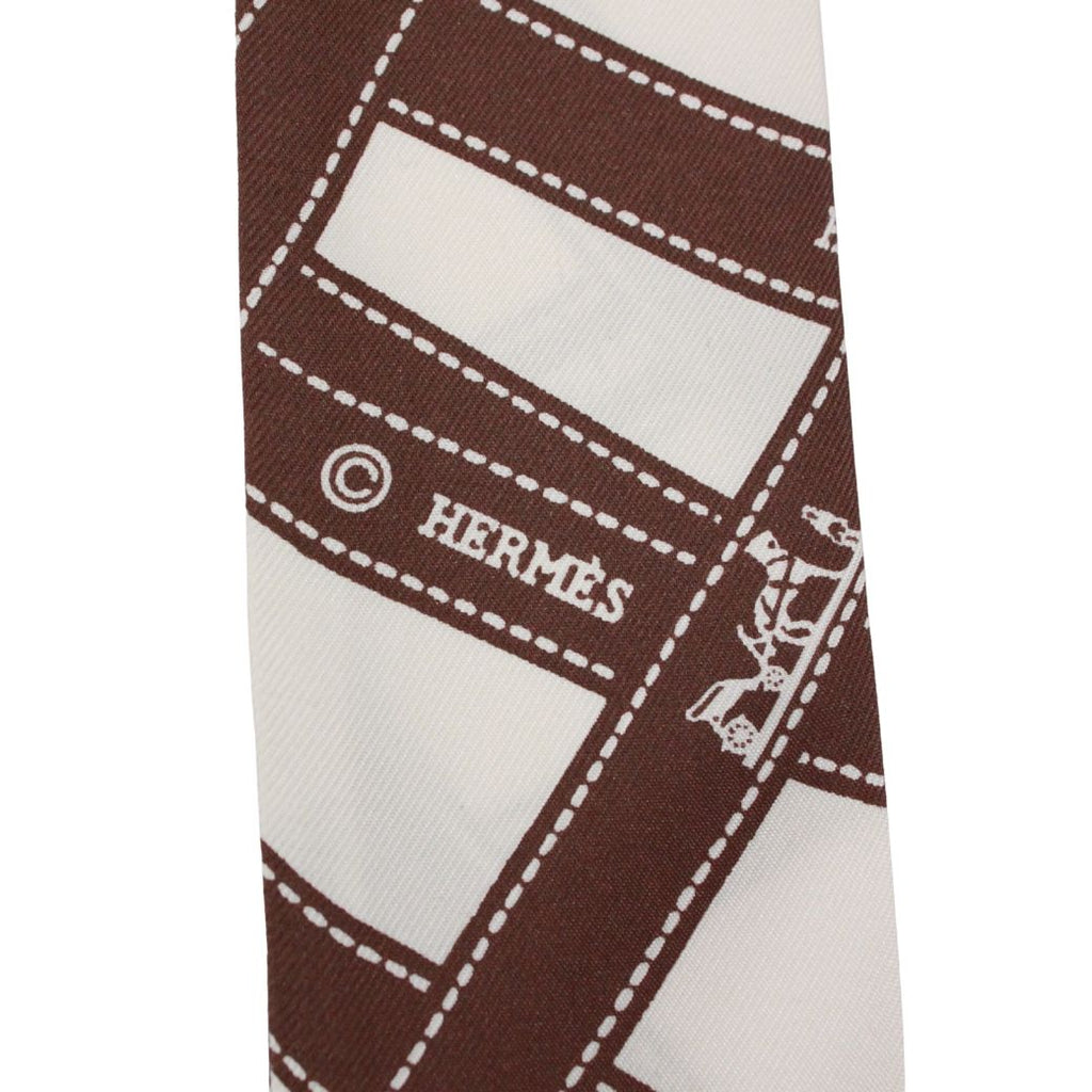 Hermes Twilly Bolduc Silk Ivory Brown Scarf — view 5