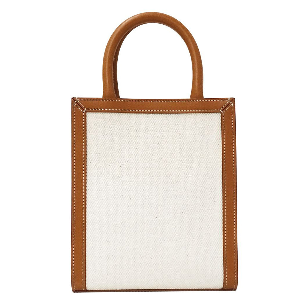 Celine 2-Way Shoulder Bag Mini Vertical Cabas Canvas Leather Tan Logo — view 2