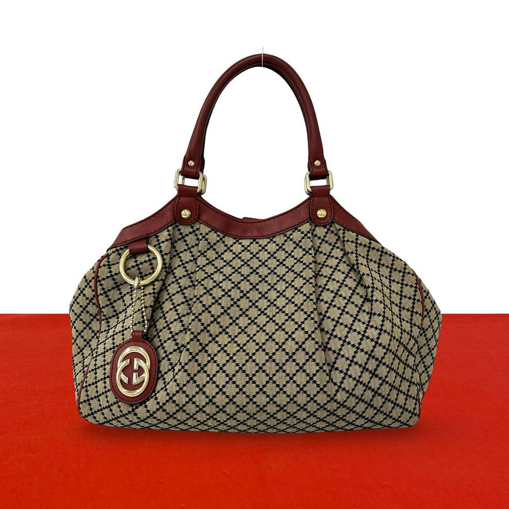 Gucci Sookie Diamante Canvas Leather Tote Shoulder Bag Beige