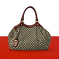 Gucci Sookie Diamante Canvas Leather Tote Shoulder Bag Beige