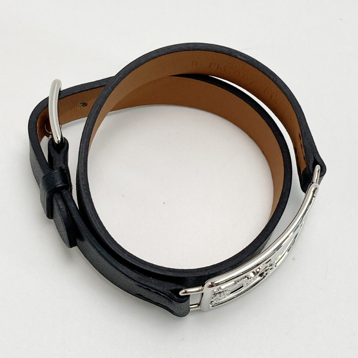 Hermes Caleche Double Tour Black Bracelet Leather Silver — view 3