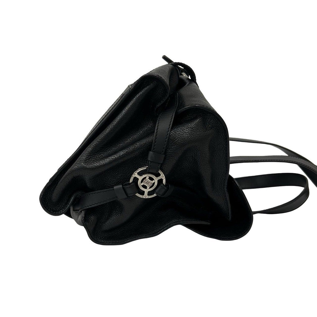 Celine Vintage Logo Perforated Leather Tote Boston Bag Black — view 6