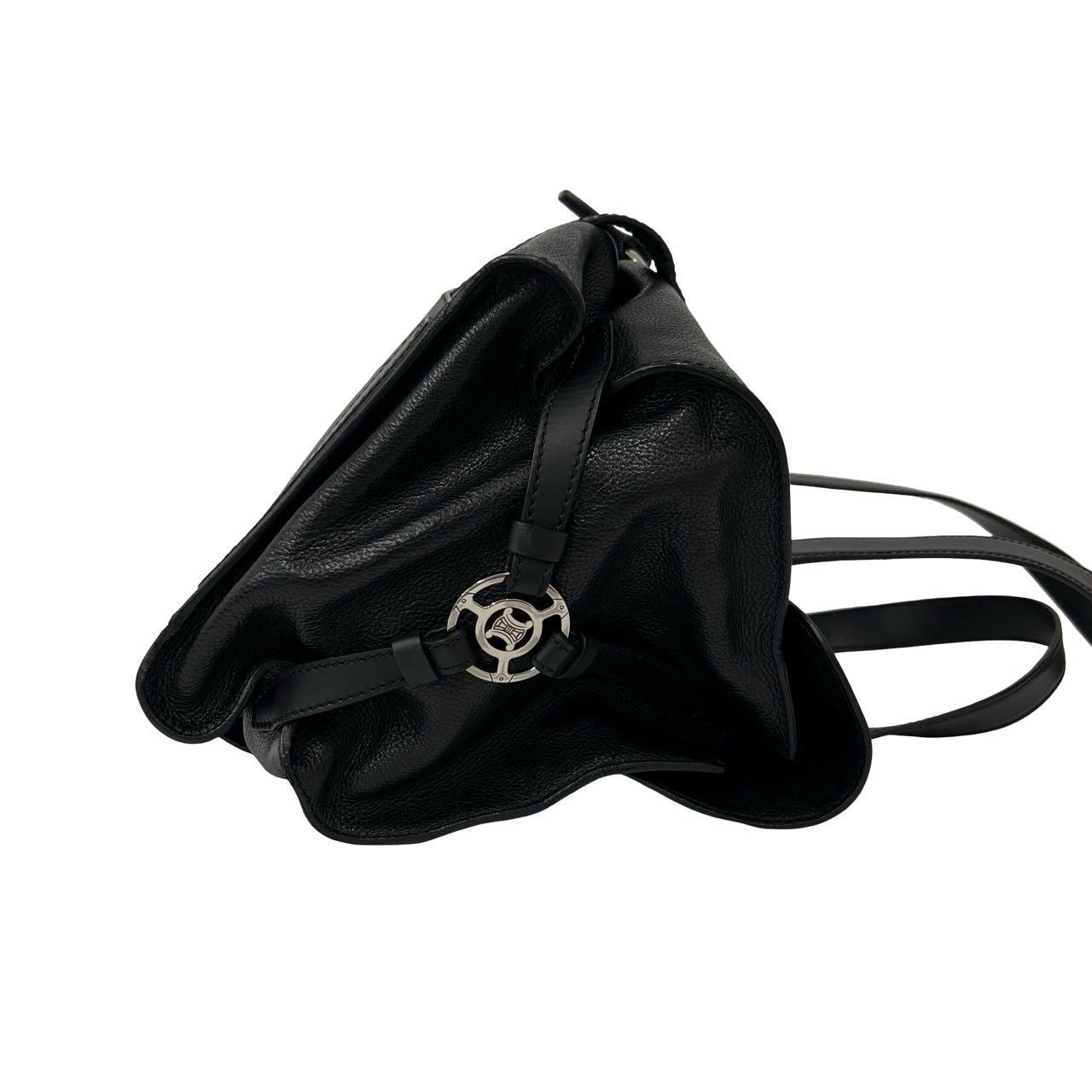 Celine Vintage Logo Perforated Leather Tote Boston Bag Black — view 6