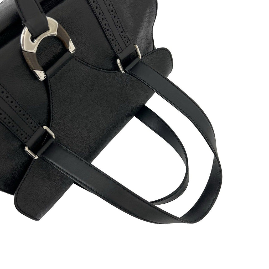 Celine Vintage Logo Perforated Leather Tote Boston Bag Black — view 4