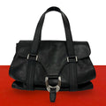 Celine Vintage Logo Perforated Leather Tote Boston Bag Black