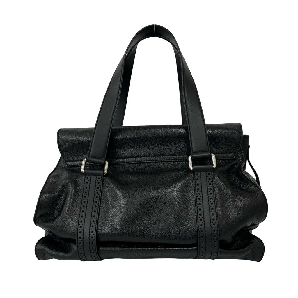 Celine Vintage Logo Perforated Leather Tote Boston Bag Black — view 3