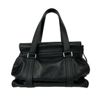 Celine Vintage Logo Perforated Leather Tote Boston Bag Black — view 3
