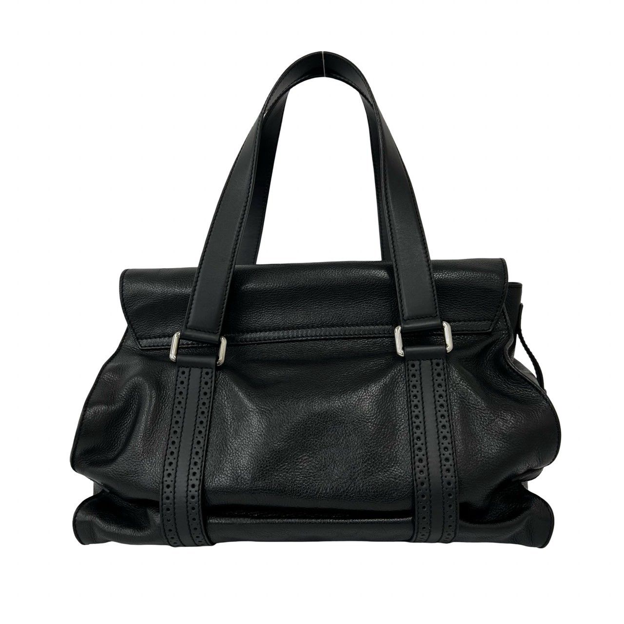 Celine Vintage Logo Perforated Leather Tote Boston Bag Black — view 3