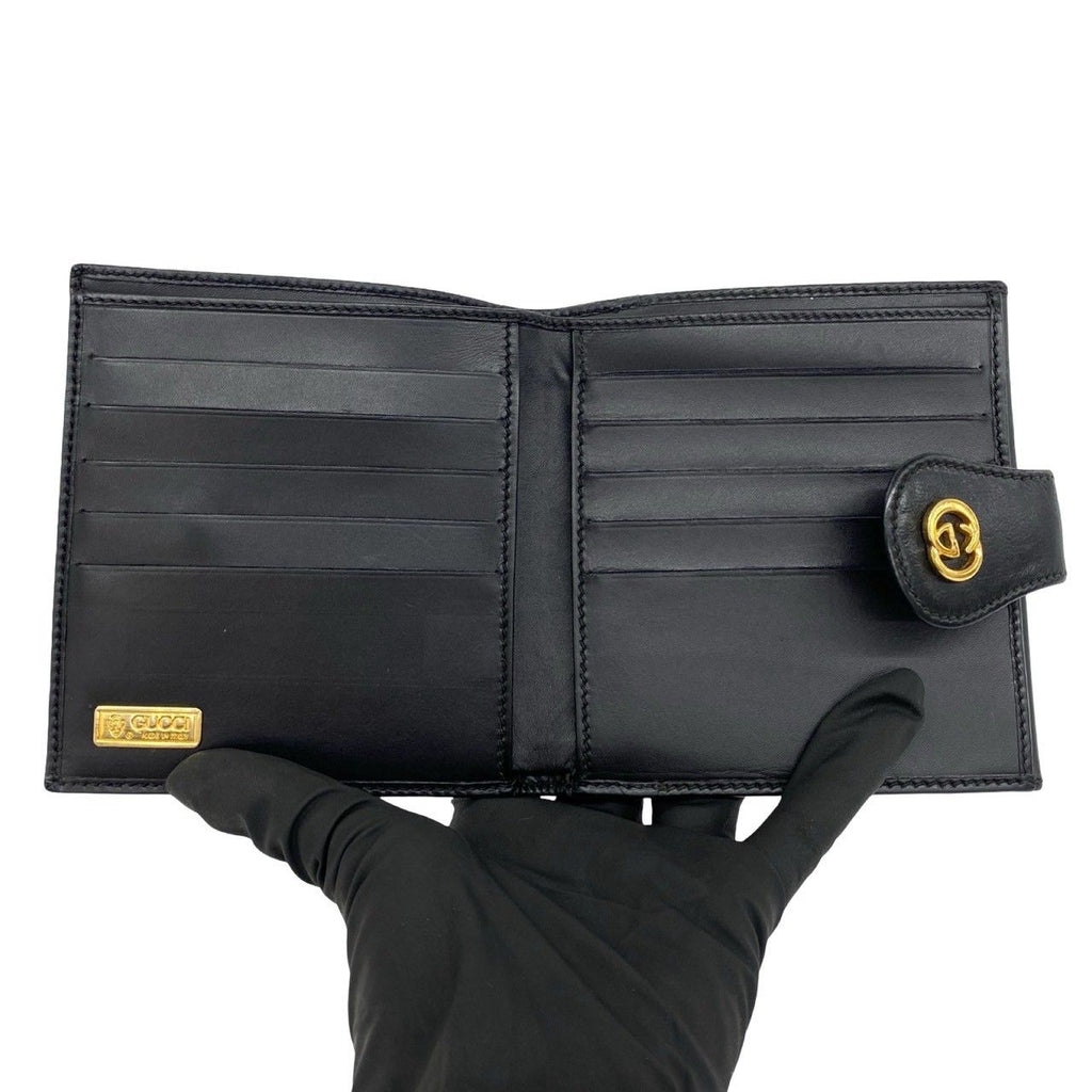 Gucci Vintage GG Logo Leather Bifold Wallet Mini Card Case Black — view 7