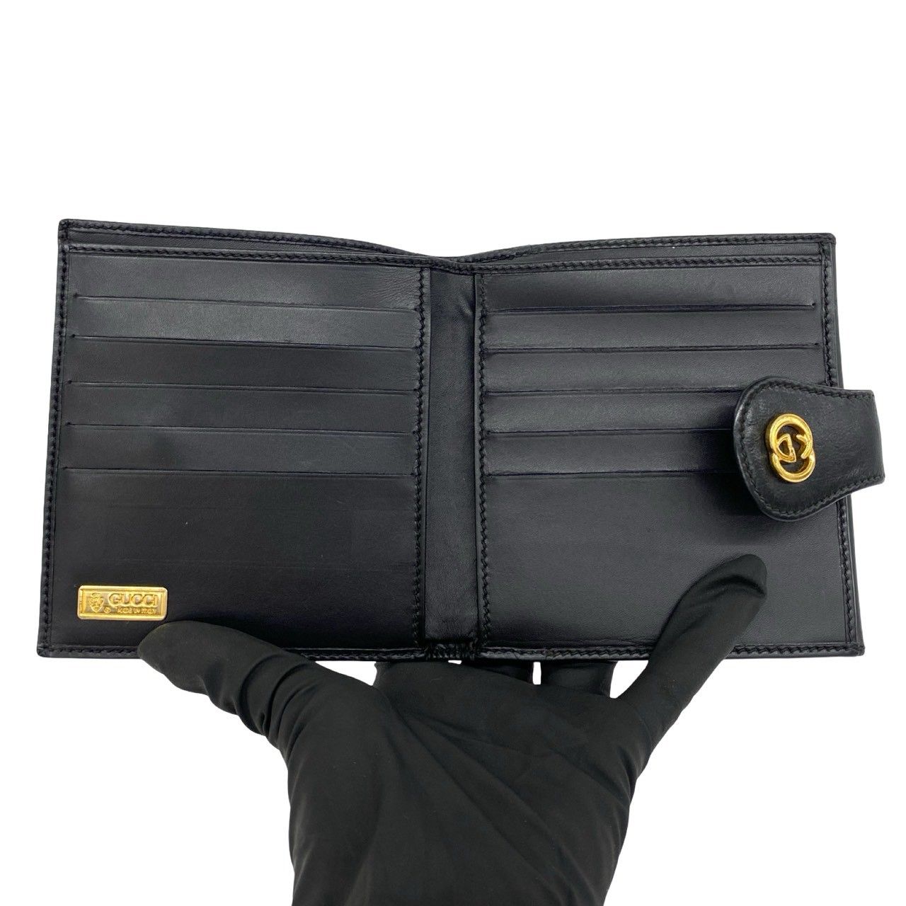 Gucci Vintage GG Logo Leather Bifold Wallet Mini Card Case Black — view 7
