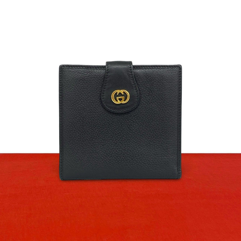 Gucci Vintage GG Logo Leather Bifold Wallet Mini Card Case Black