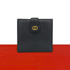 Gucci Vintage GG Logo Leather Bifold Wallet Mini Card Case Black