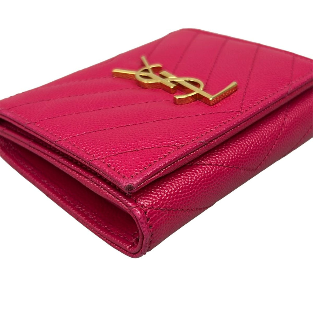 Saint Laurent Paris Trifold Wallet Pink Gold Leather — view 8