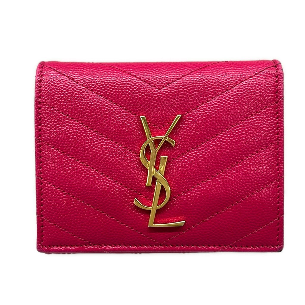 Saint Laurent Paris Trifold Wallet Pink Gold Leather