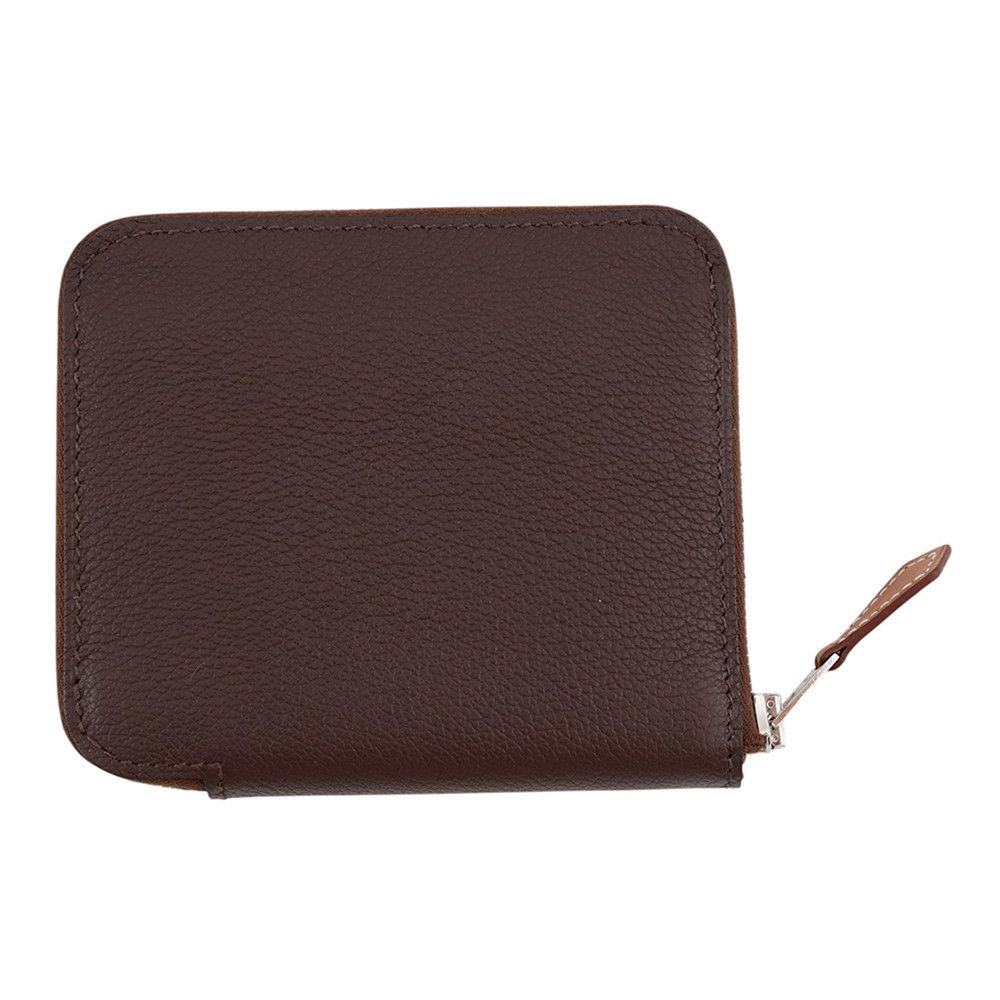 Hermes Coin Purse Azap Compact Silk in Mocha Silver Evercolor — view 3
