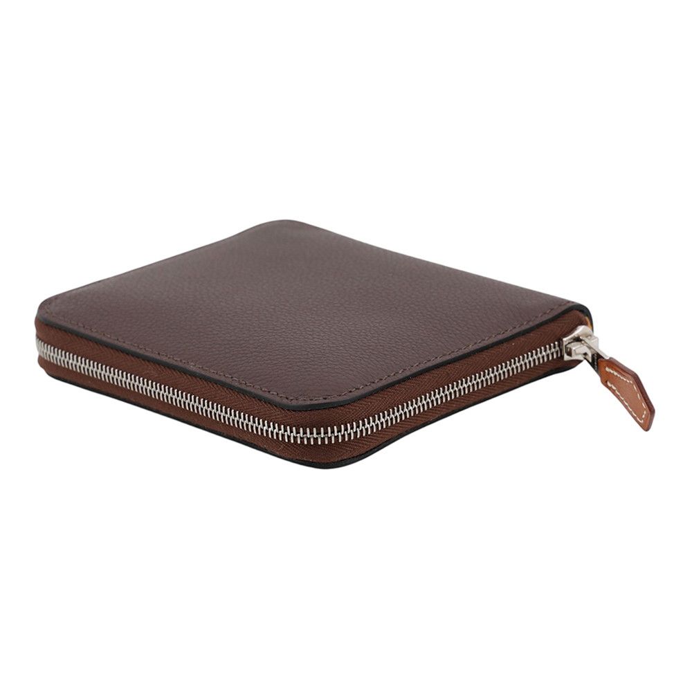 Hermes Coin Purse Azap Compact Silk in Mocha Silver Evercolor — view 2