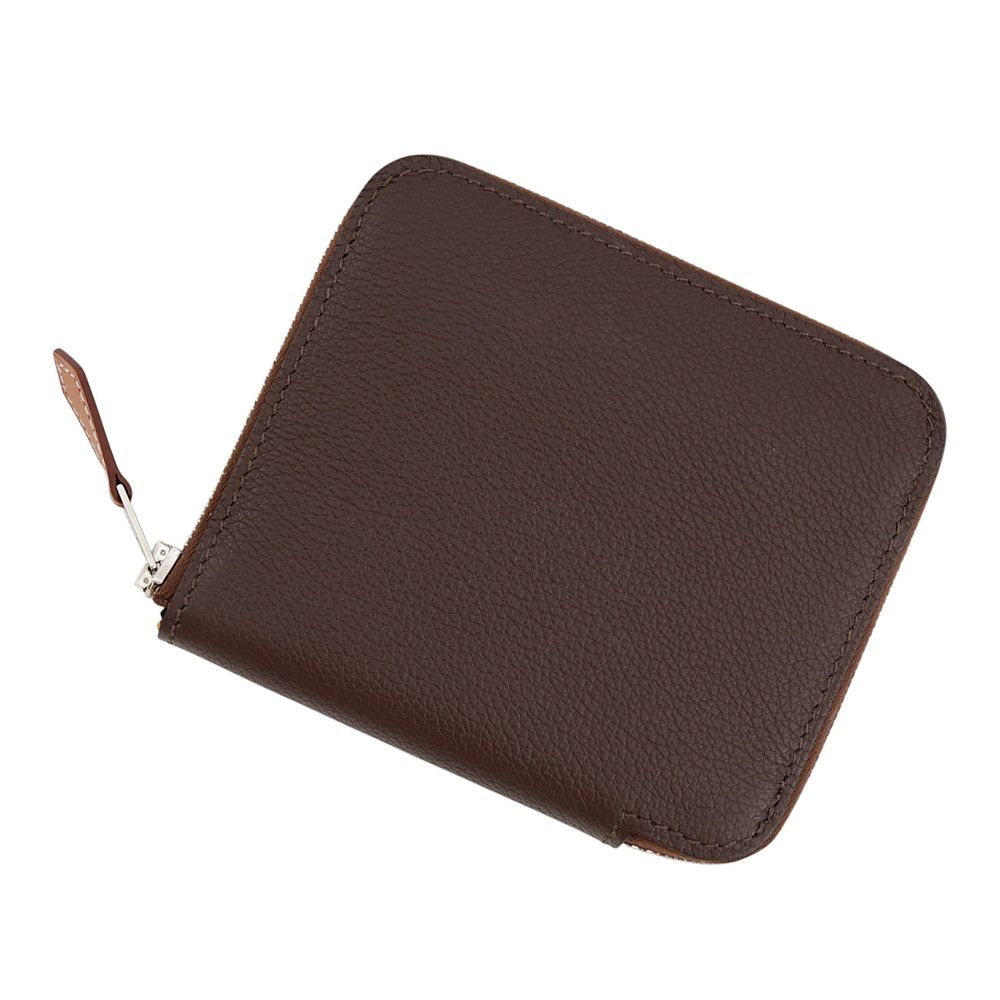 Hermes Coin Purse Azap Compact Silk in Mocha Silver Evercolor