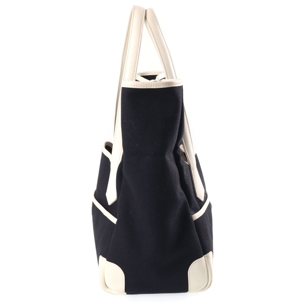 Hermes Pass Tote Bag White Black Toile H Leather — view 3