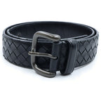 Bottega Veneta Intrecciato Braided Leather Belt Black