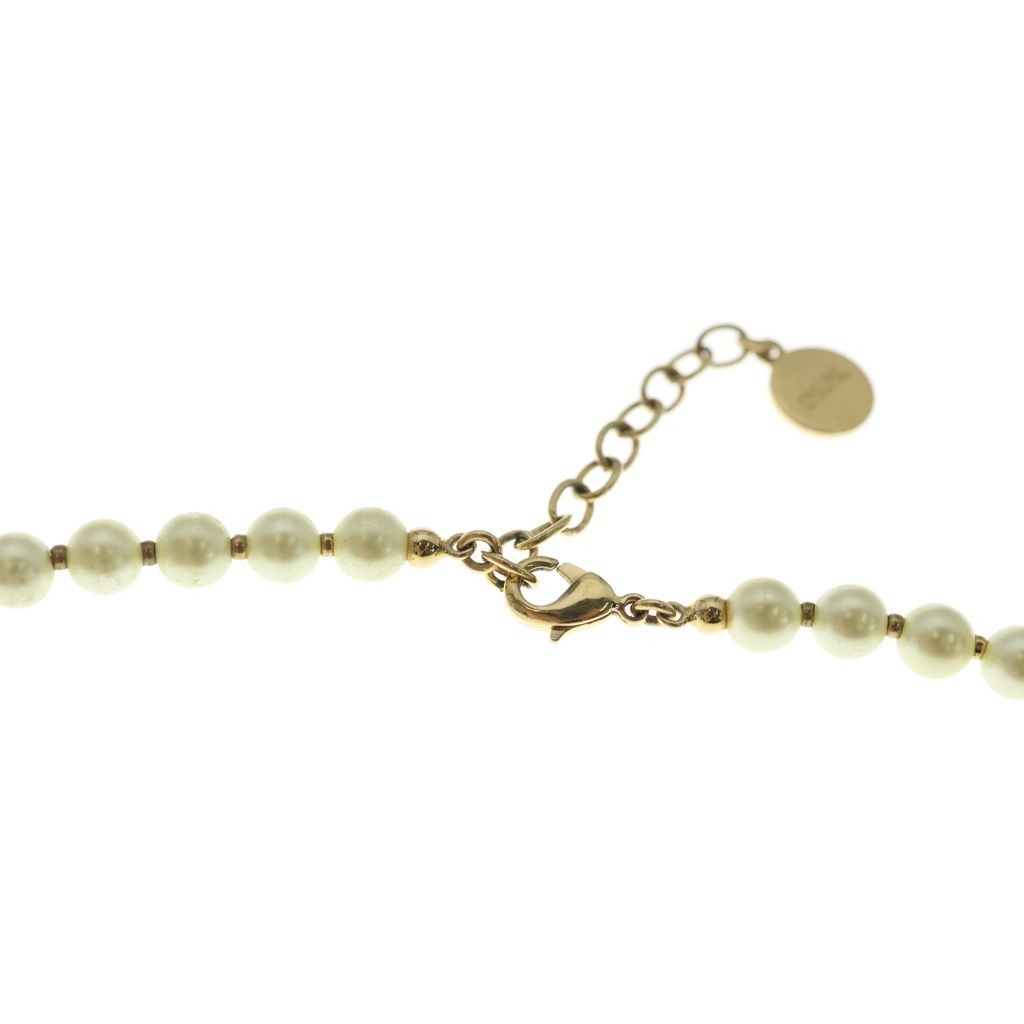 Dior CD Logo Faux Pearl Necklace Choker Gold White — view 4