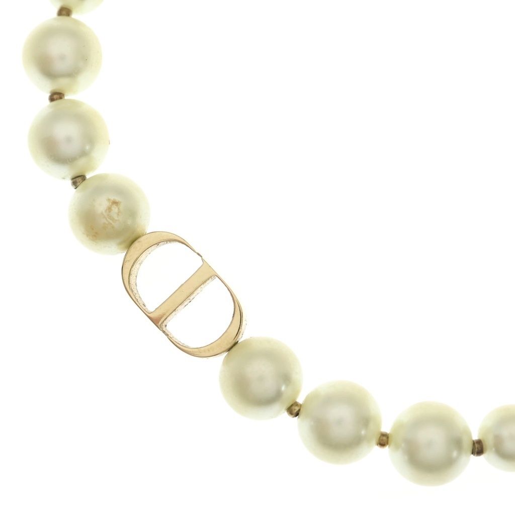 Dior CD Logo Faux Pearl Necklace Choker Gold White