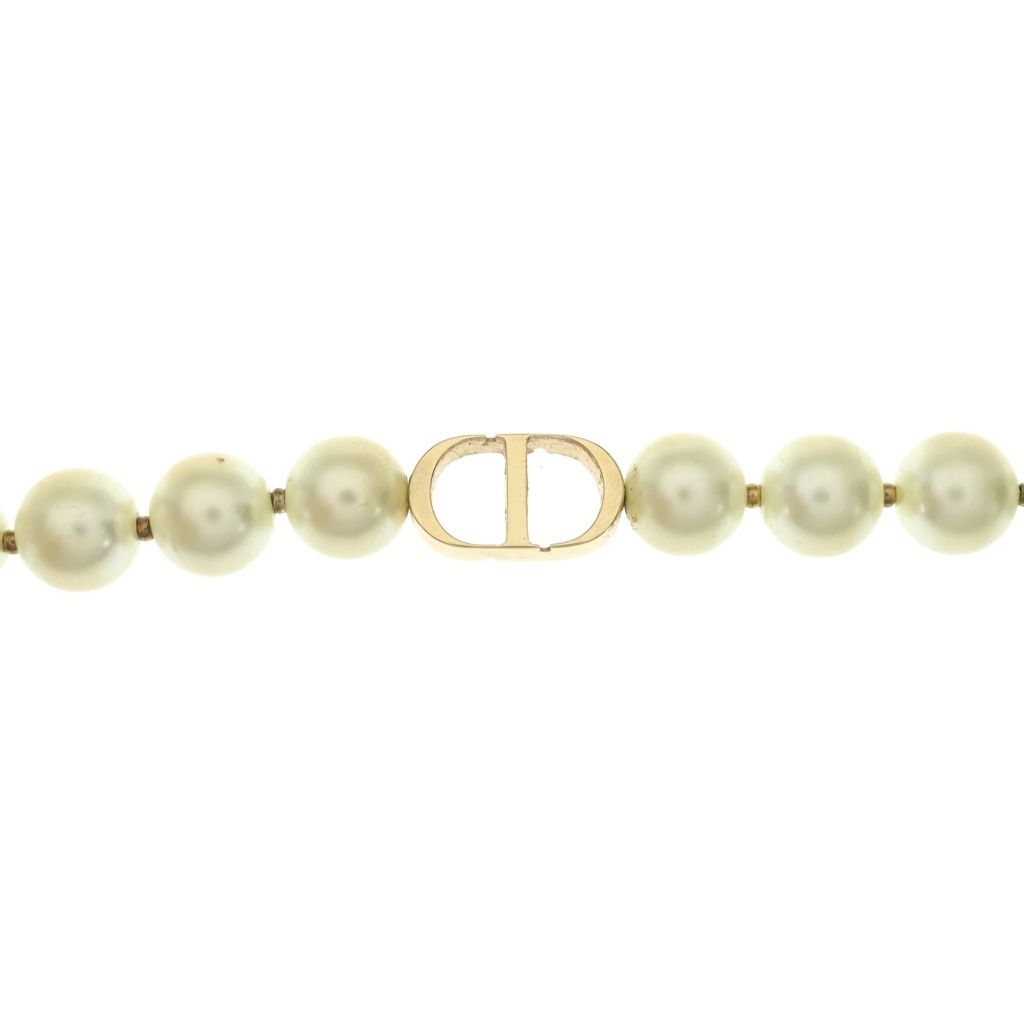 Dior CD Logo Faux Pearl Necklace Choker Gold White — view 3