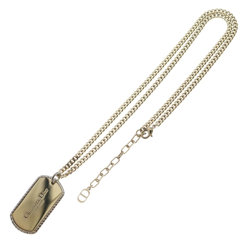Dior Dock Tag Logo Plate Necklace Gold — view 2