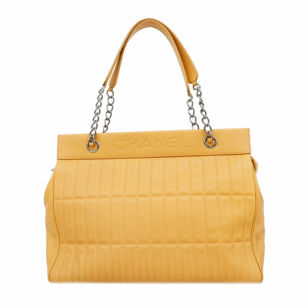 Chanel Chain Tote Bag Lambskin Beige Silver