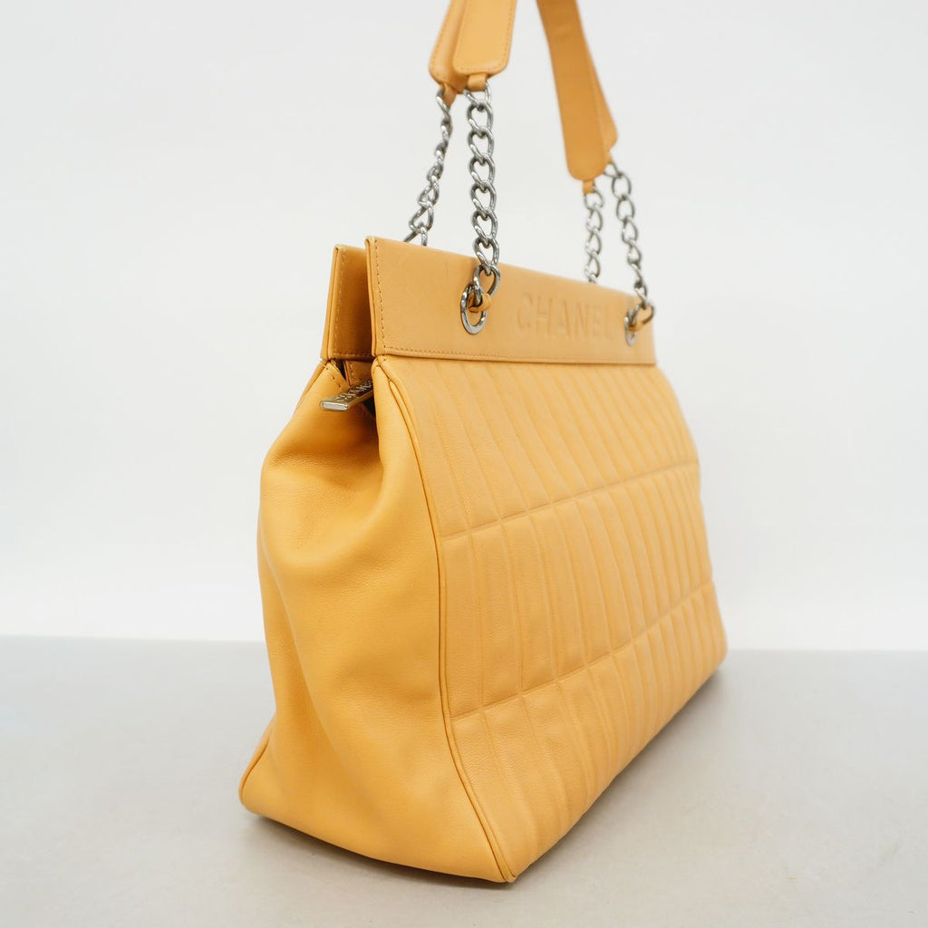 Chanel Chain Tote Bag Lambskin Beige Silver — view 2