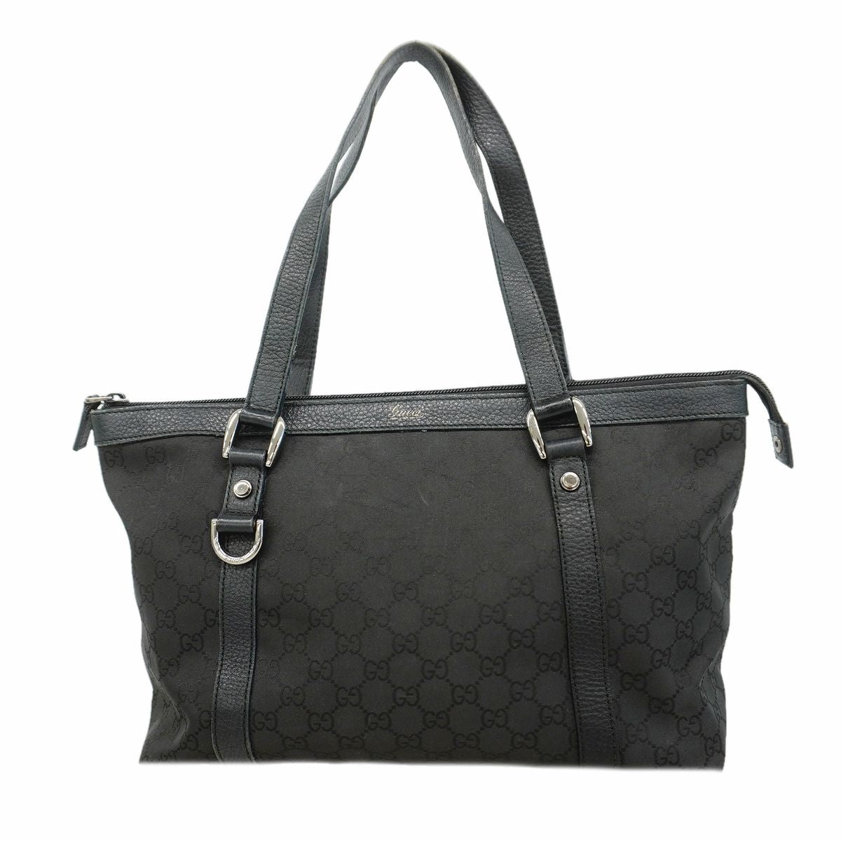 Gucci Tote Bag GG Nylon Black Silver