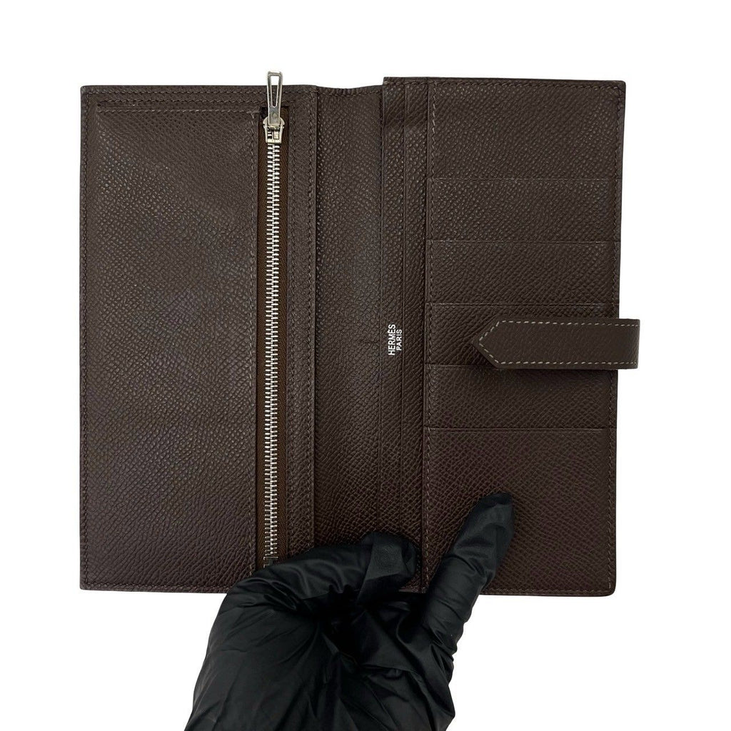 Hermes Bearn Soufflet Veau Epsom Bifold Wallet Chocolat Brown — view 7
