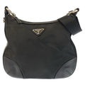 Prada Tessuto Black Silver Nylon Leather Shoulder Bag Pochette