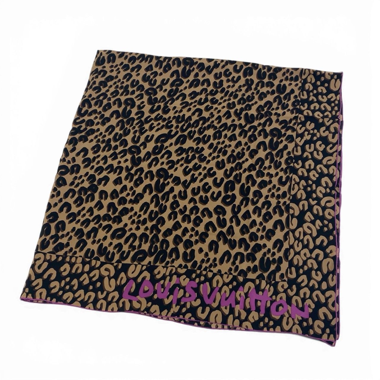 Louis Vuitton Silk 100 Large LV Leopard Black Brown Scarf