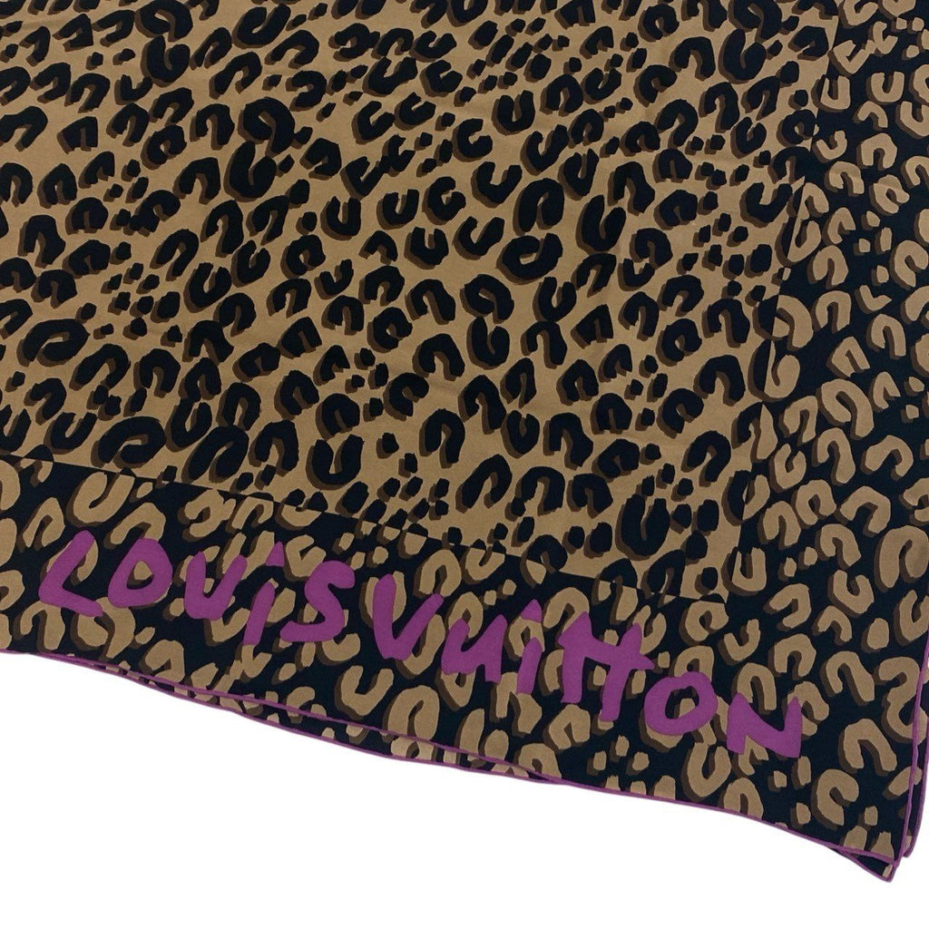 Louis Vuitton Silk 100 Large LV Leopard Black Brown Scarf — view 2