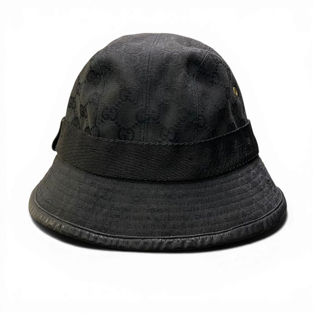 Gucci Gold Plate GG Canvas Bucket Hat M Black — view 5