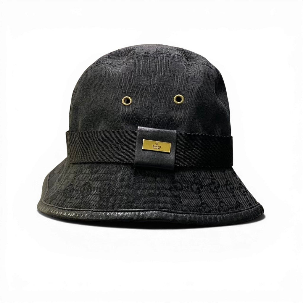 Gucci Gold Plate GG Canvas Bucket Hat M Black — view 3