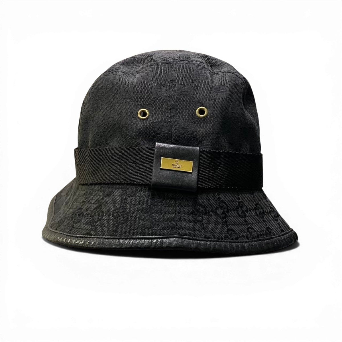 Gucci Gold Plate GG Canvas Bucket Hat M Black — view 3