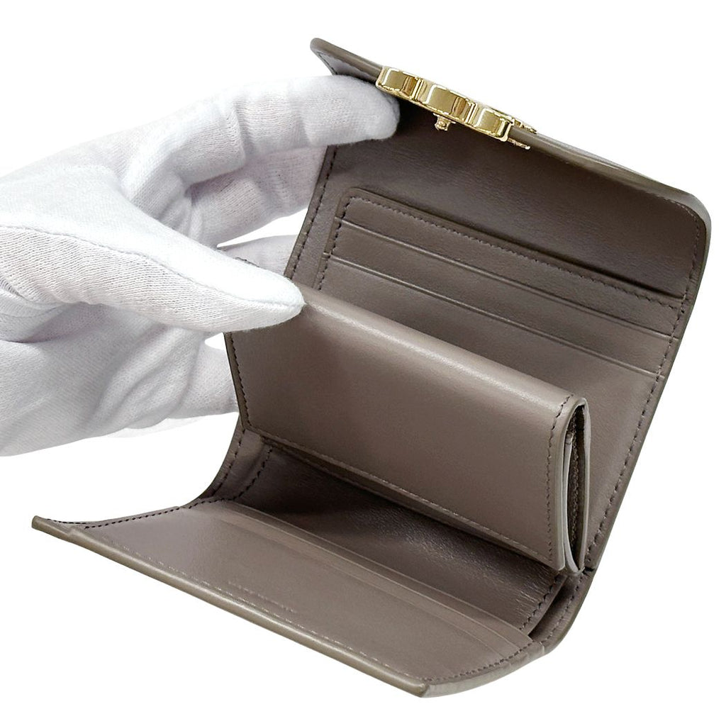 Celine Wallet Triomphe Bifold Leather Gray Gold Mini Small — view 6