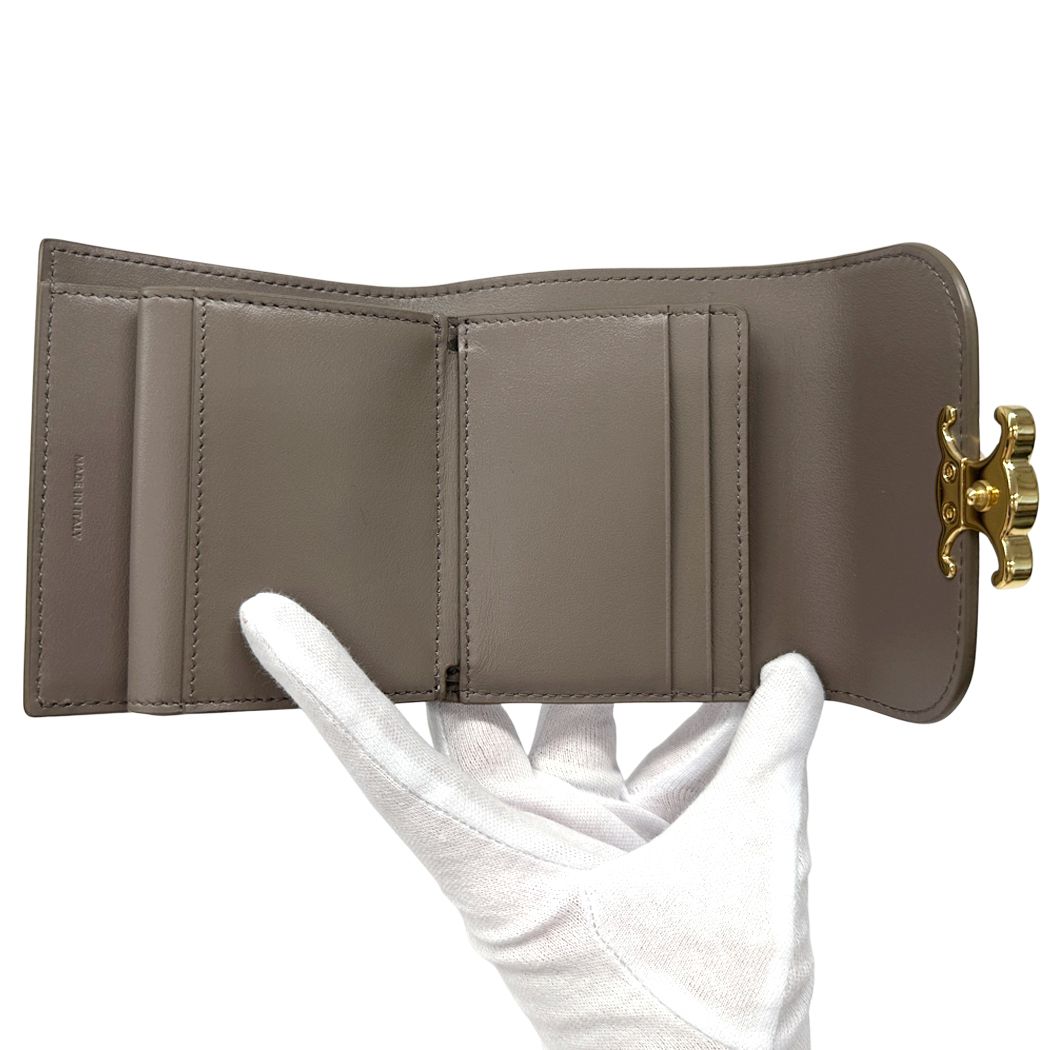 Celine Wallet Triomphe Bifold Leather Gray Gold Mini Small — view 5
