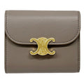 Celine Wallet Triomphe Bifold Leather Gray Gold Mini Small