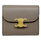 Celine Wallet Triomphe Bifold Leather Gray Gold Mini Small