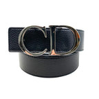 Dior Belt CD Logo Leather Navy Silver