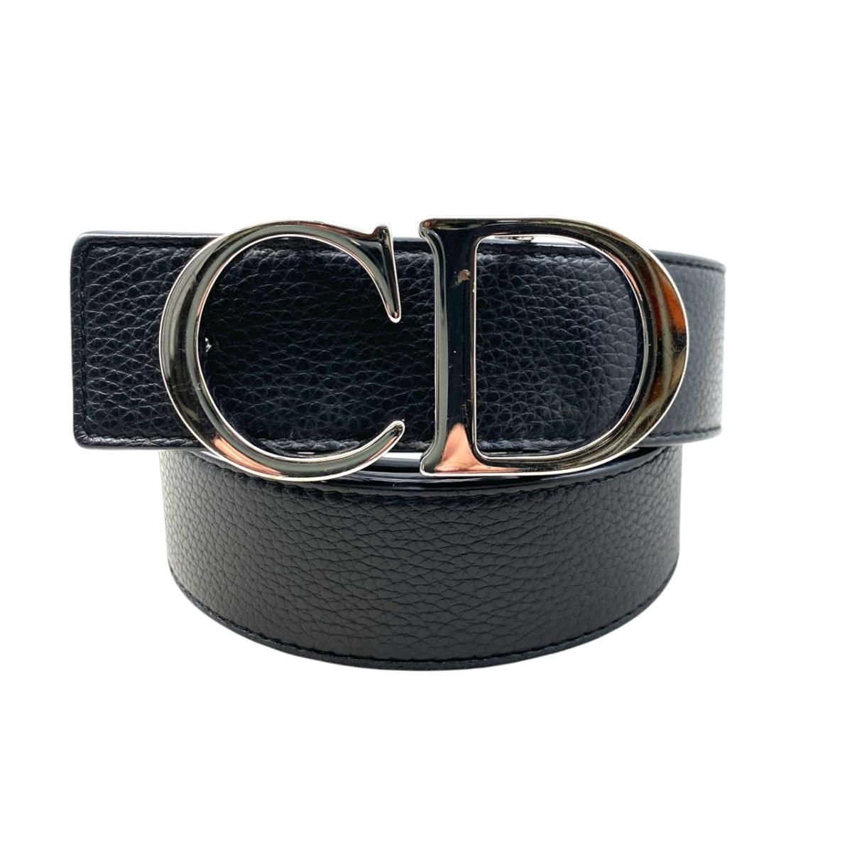 Dior Belt CD Logo Leather Navy Silver