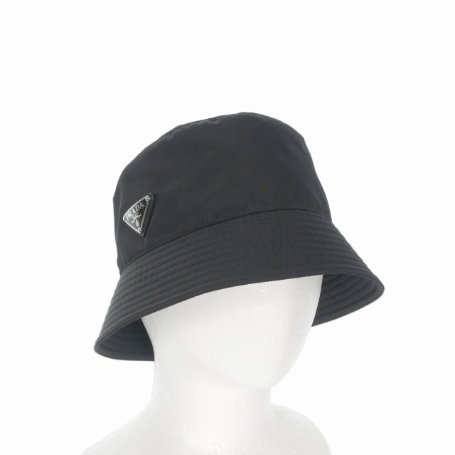 Prada Re-Nylon Triangle Logo Bucket Hat L Black