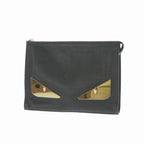 Fendi Monster Leather Clutch Black