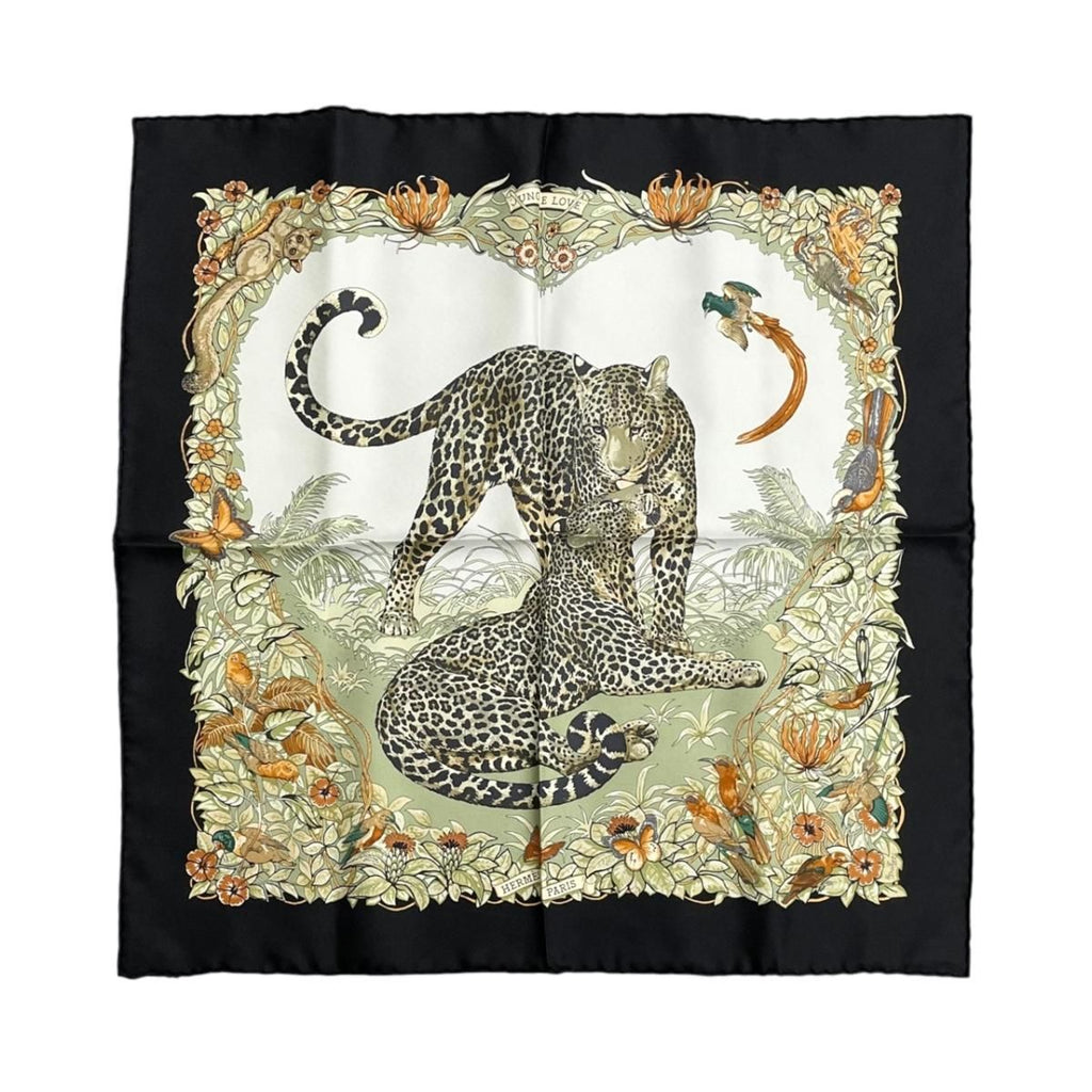 Hermes Silk Carre 45 Jungle Love Black Green White Scarf