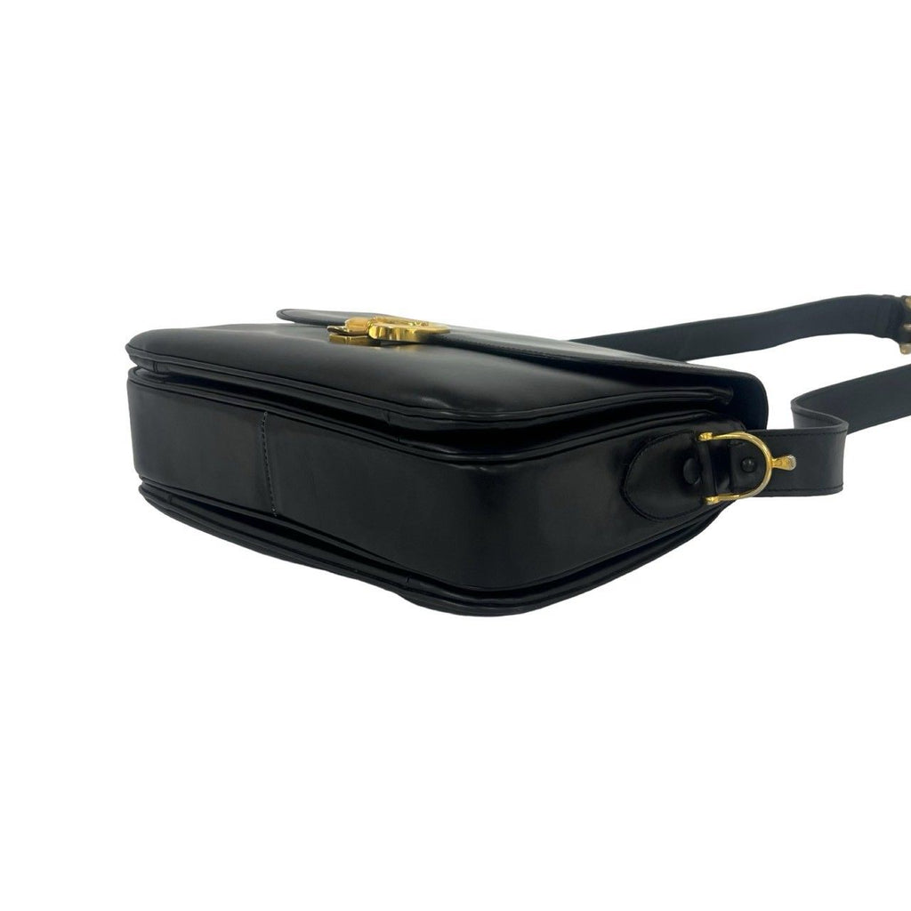 Celine Vintage Horse Carriage Logo Leather Shoulder Bag Pochette Black — view 8