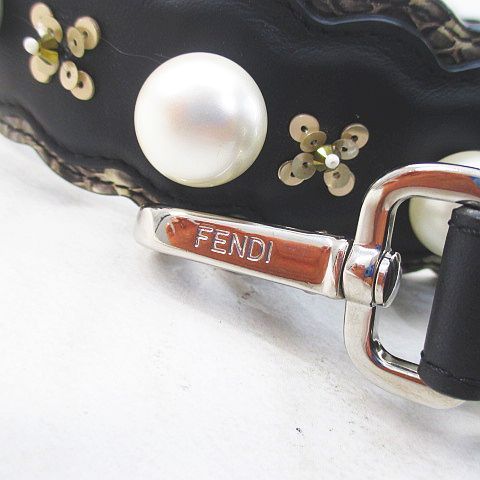 Fendi Strap You Flower Motif Faux Pearl Black Leather — view 2