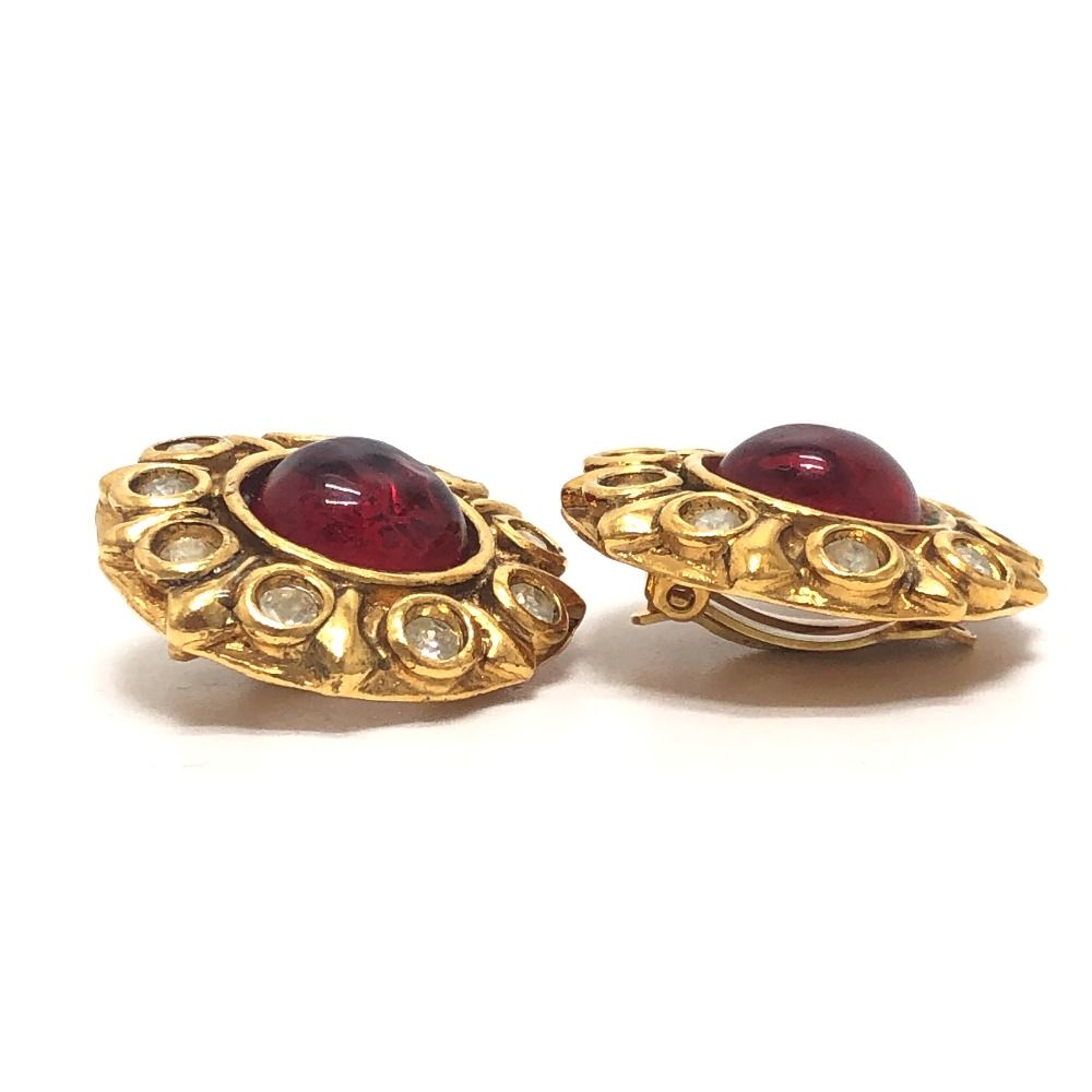 Chanel Earrings Gripoix Rhinestone Metal Gold — view 4